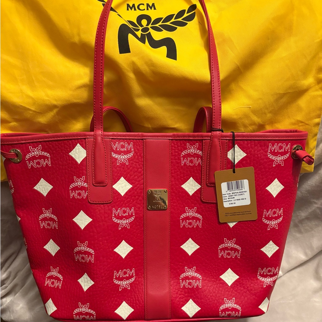 Mcm Vibrant Red And White Tote. Brand New Never Used.